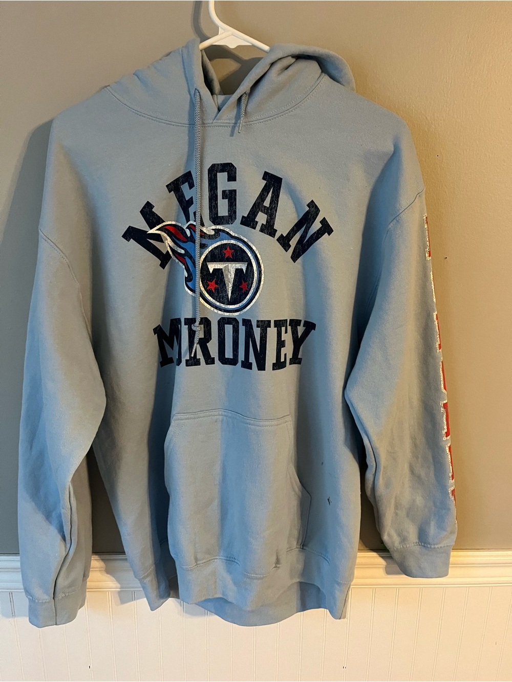 Light Blue Graphic Hoodie with 'Megan Moroney’ Chest Logo